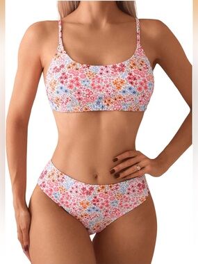 SweatyRocks Women's 2 Piece Bikini Set Ditsy Floral Print High Cut Beachwear new